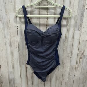 NipTuck Joanne Twist Front Design Tummy Control One Piece Swimsuit Navy Dot 6
